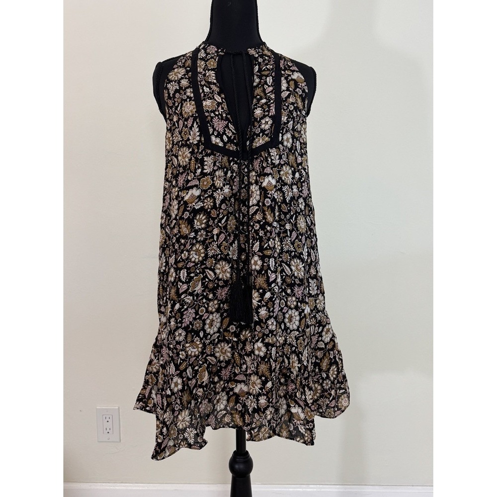 A.L.C  Dress Womens Sz 0 Silk Floral Halter Tassel Keyhole Lined Flounce Revolve
